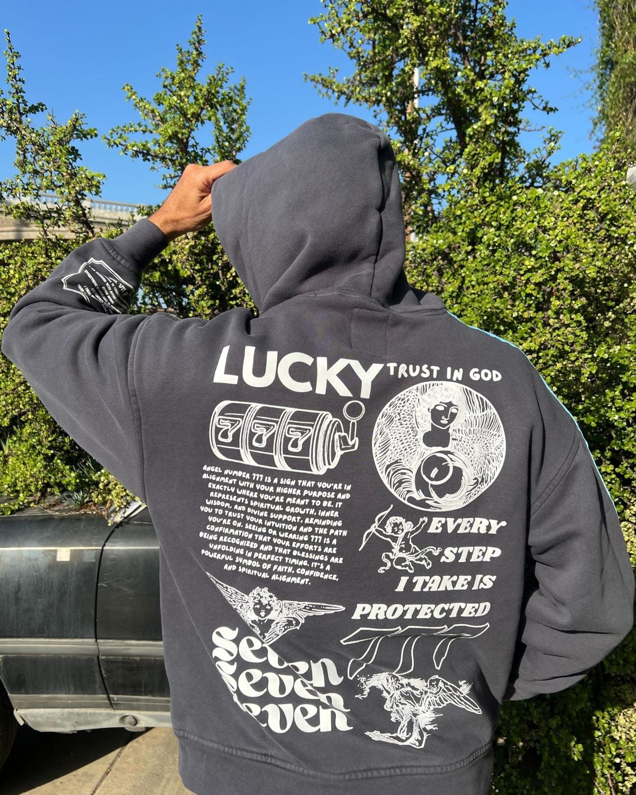 777 Angel Number Hoodie – Organic Cotton Fleece in Asteroid - GFL