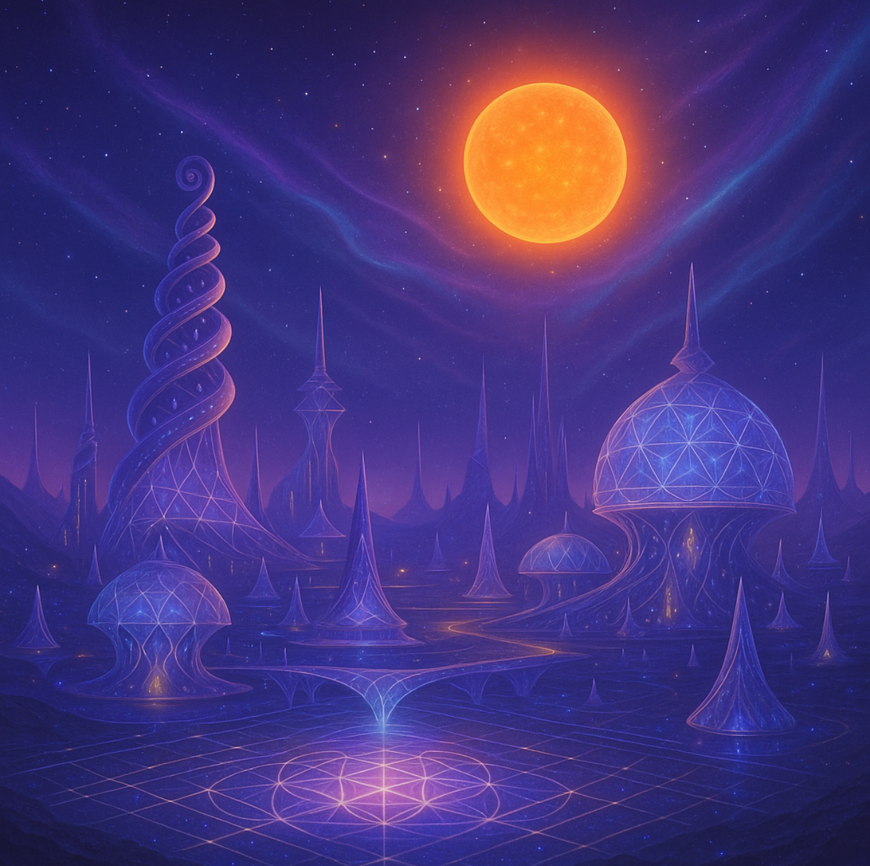 geometric and celestial planet lndscape