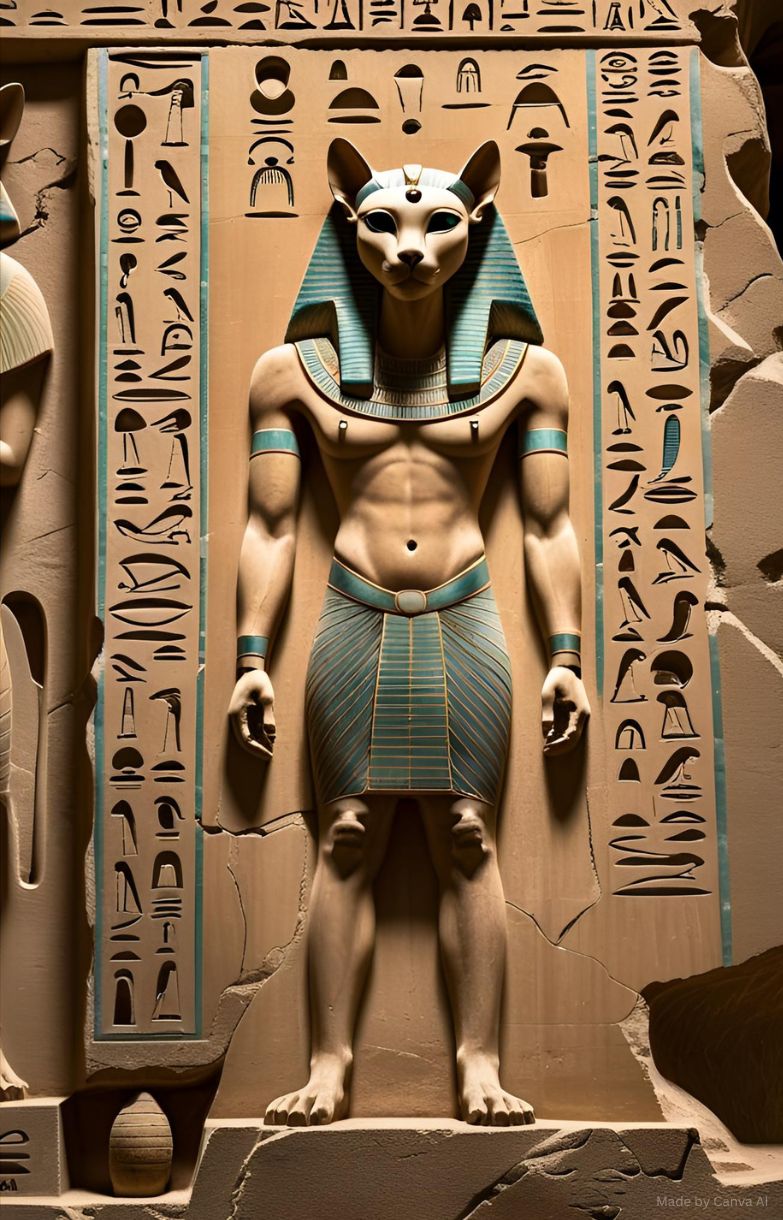 stone statue of feline pharaoh
