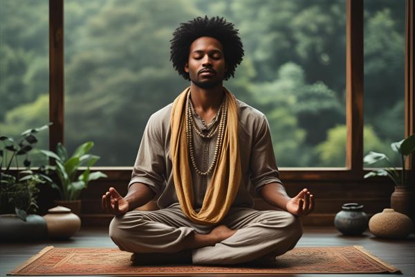man meditating in a dojo