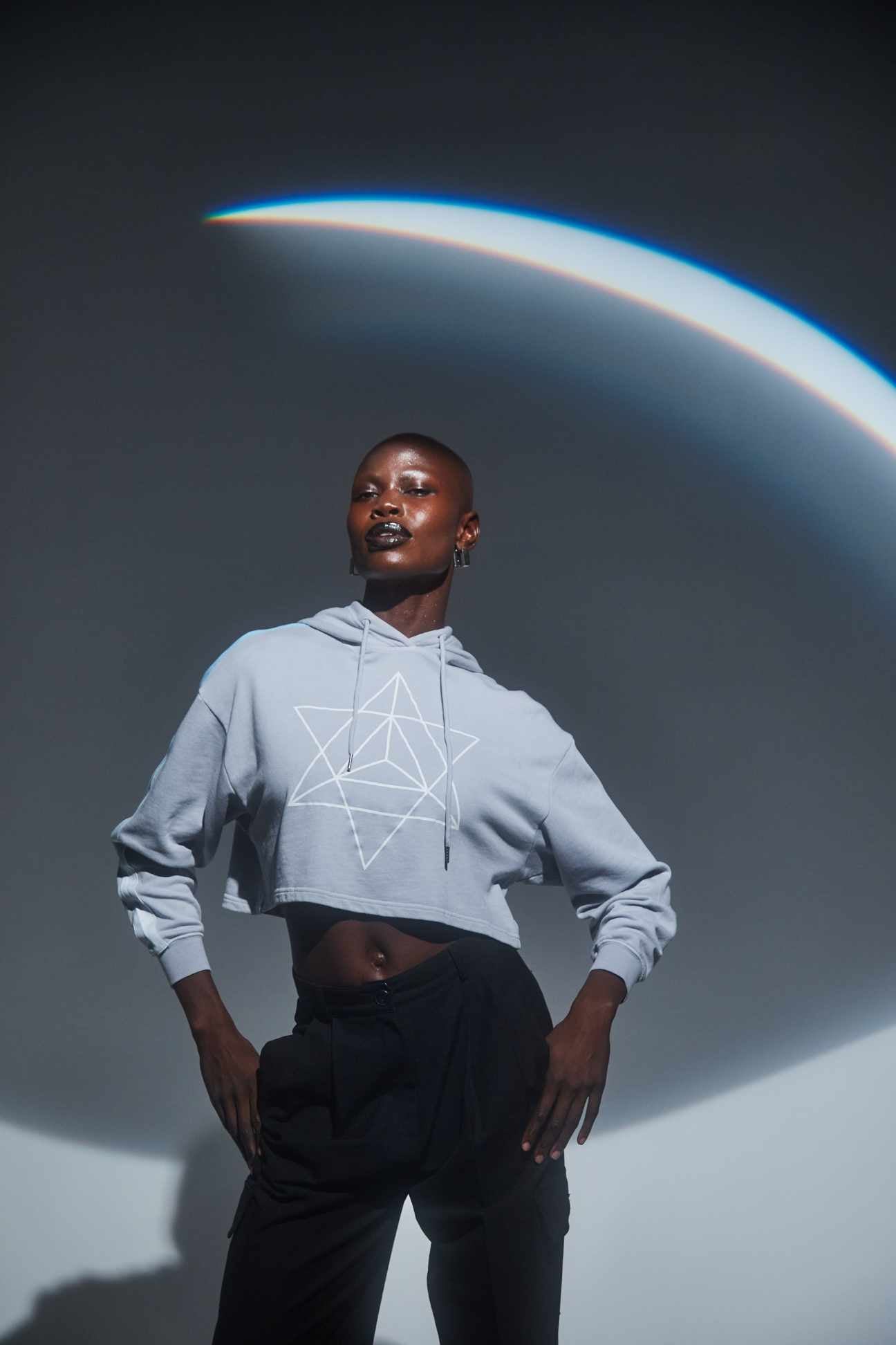 Women's Merkaba Cropped Hoodie in Galactic Gray - GFL