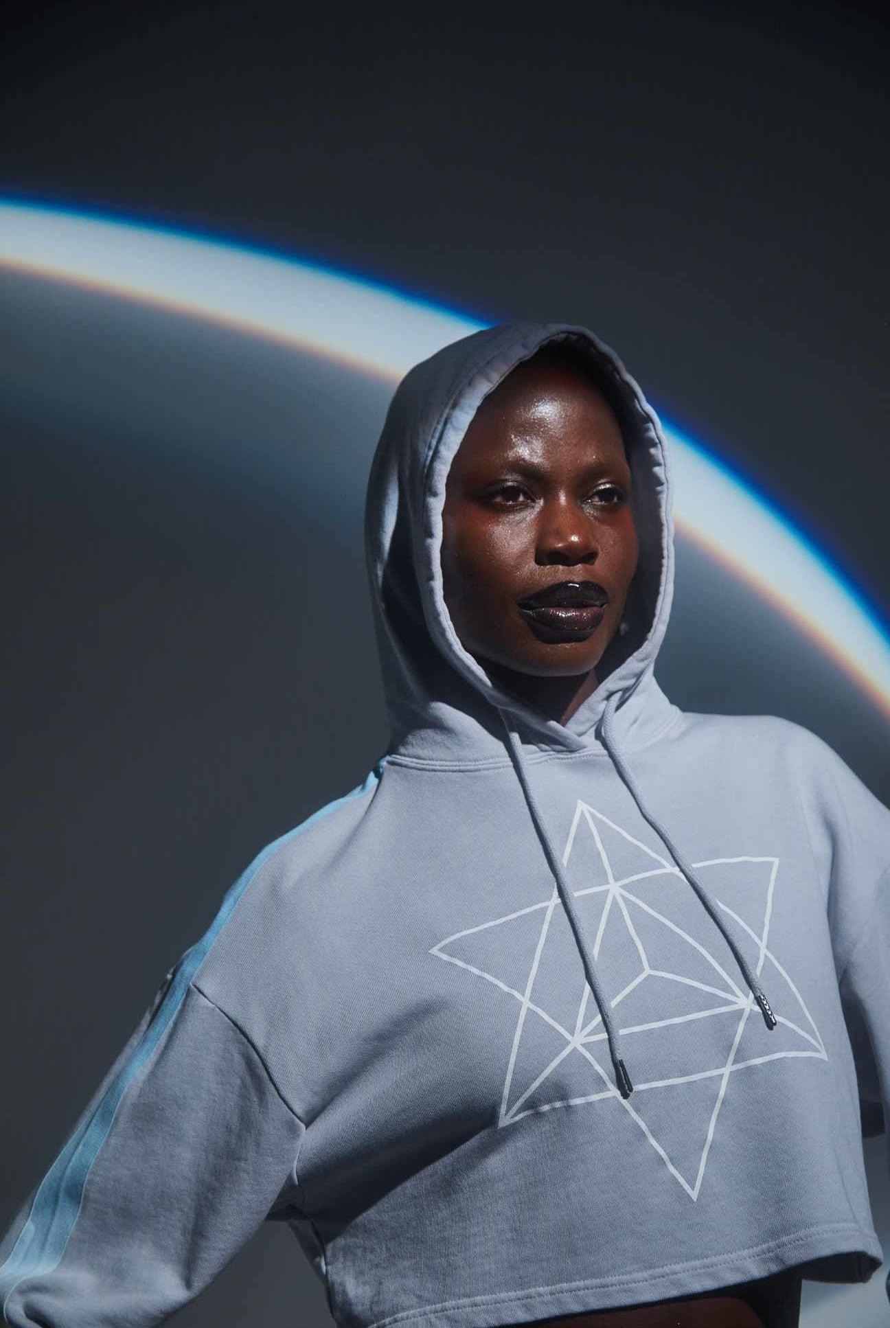 Women's Merkaba Cropped Hoodie in Galactic Gray - GFL