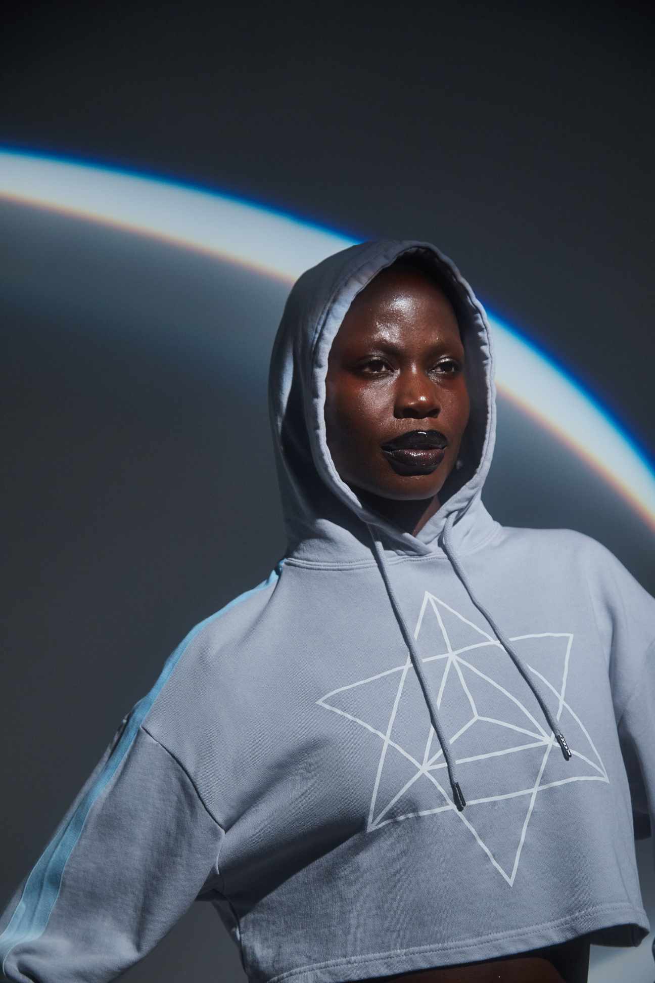 Women's Merkaba Cropped Hoodie in Galactic Gray - GFL