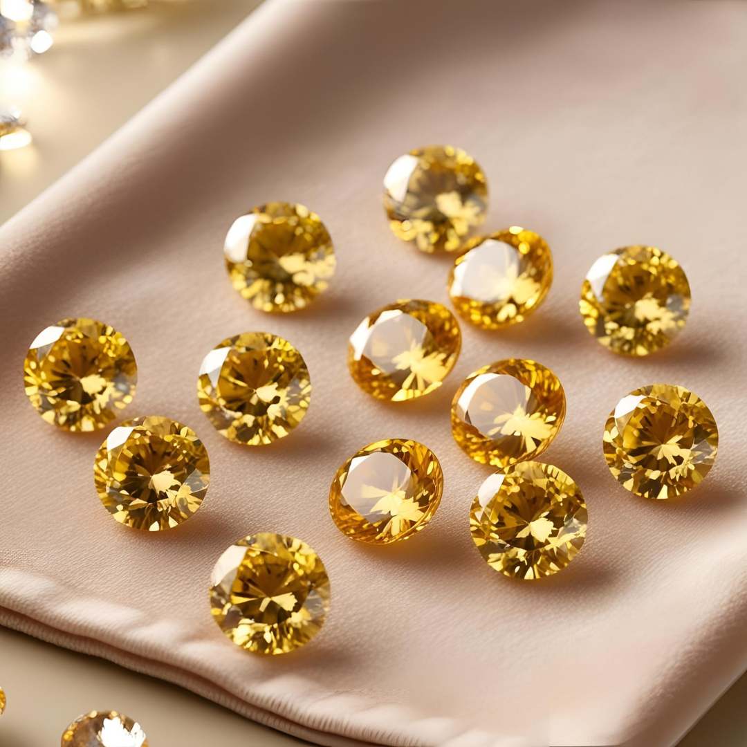 Yellow diamonds on a neutral fabric background