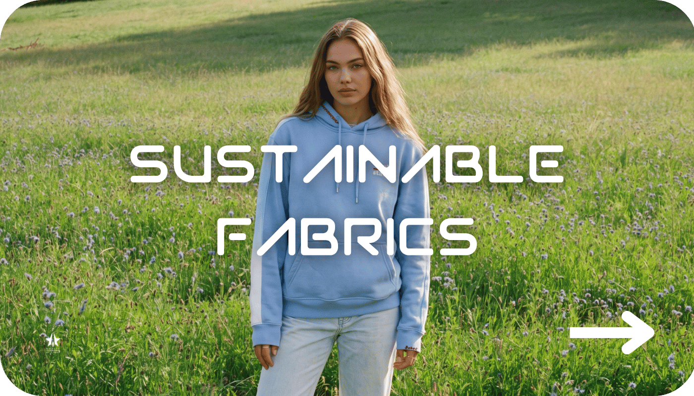 sustainable fabrics with a woman on a grassy field
