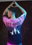 A man wearing a GFL x TimTactics Exclusive T-Shirt that says all ships are equal.