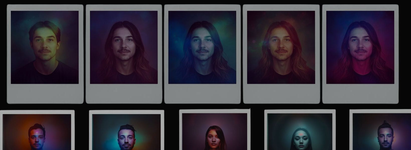 Polaroids of people with aura phtoography and different color auras