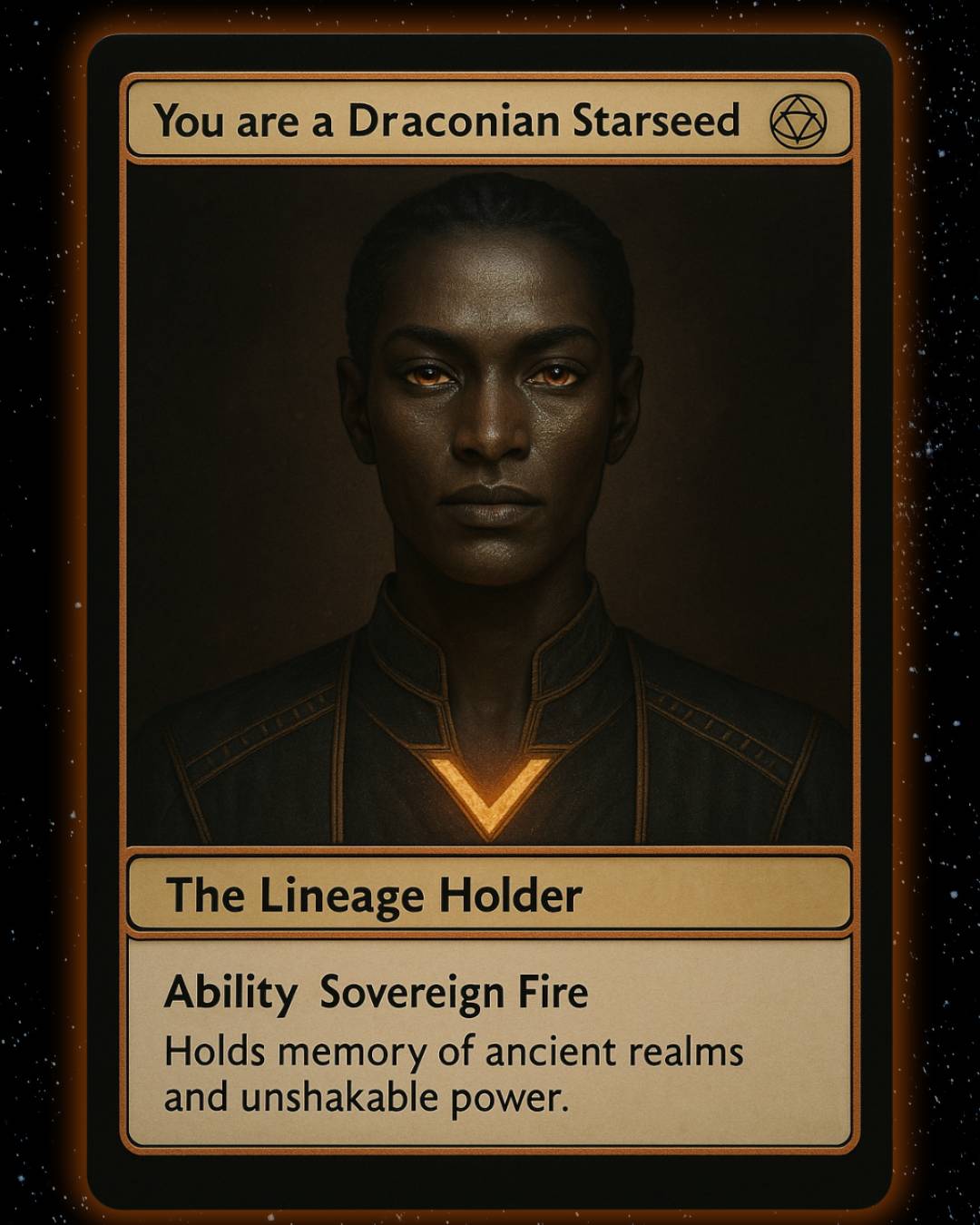 Card featuring a Draconian Starseed Alien with character portrait and text details.