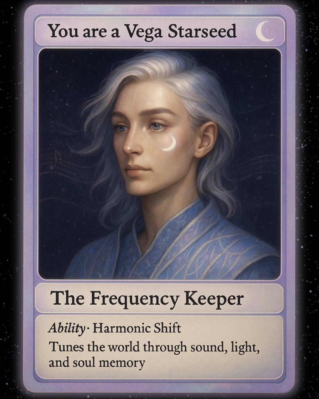 Card featuring a Vega Alien Starseed with a dark background