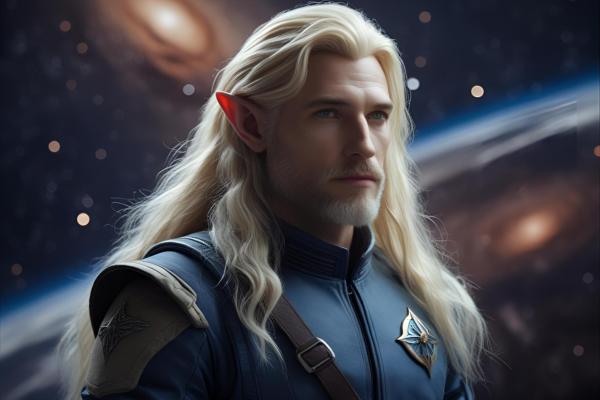 an angelic man ashtar sheran in cosmo background
