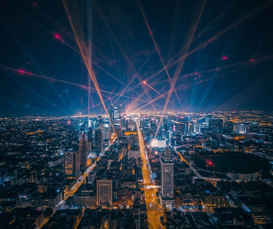 drone light show above a city