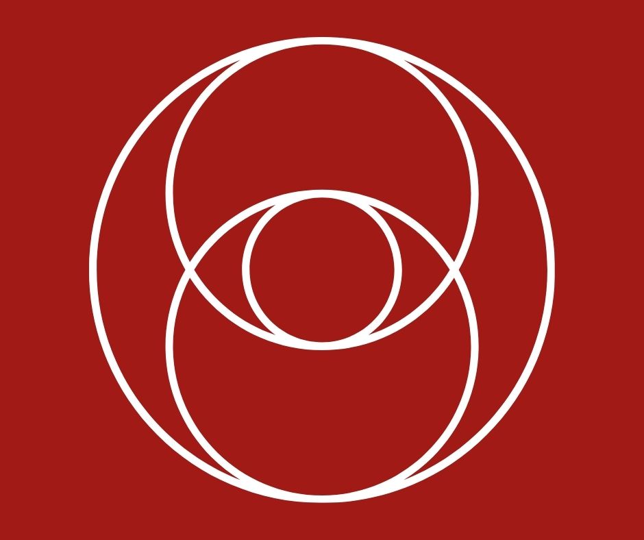 vesica piscis symbol against red background