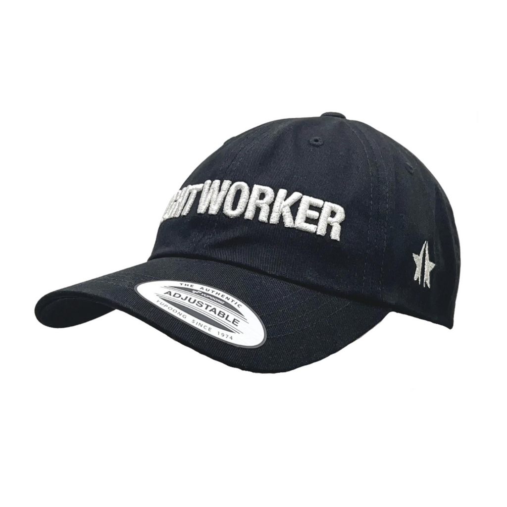 A LIGHT WORKER BASEBALL CAP by GFLApparel with the word 'worker' on it.