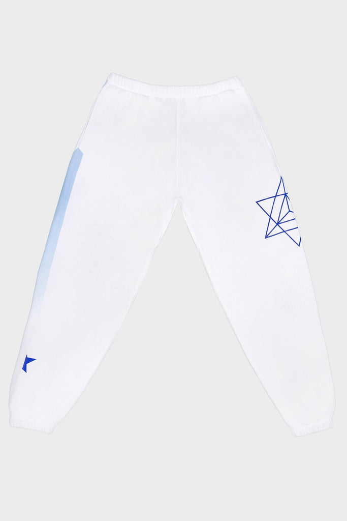 A HYPERGALACTIC PANTS IN LITE BEAM with a blue star on them. (Brand Name: GFLApparel)