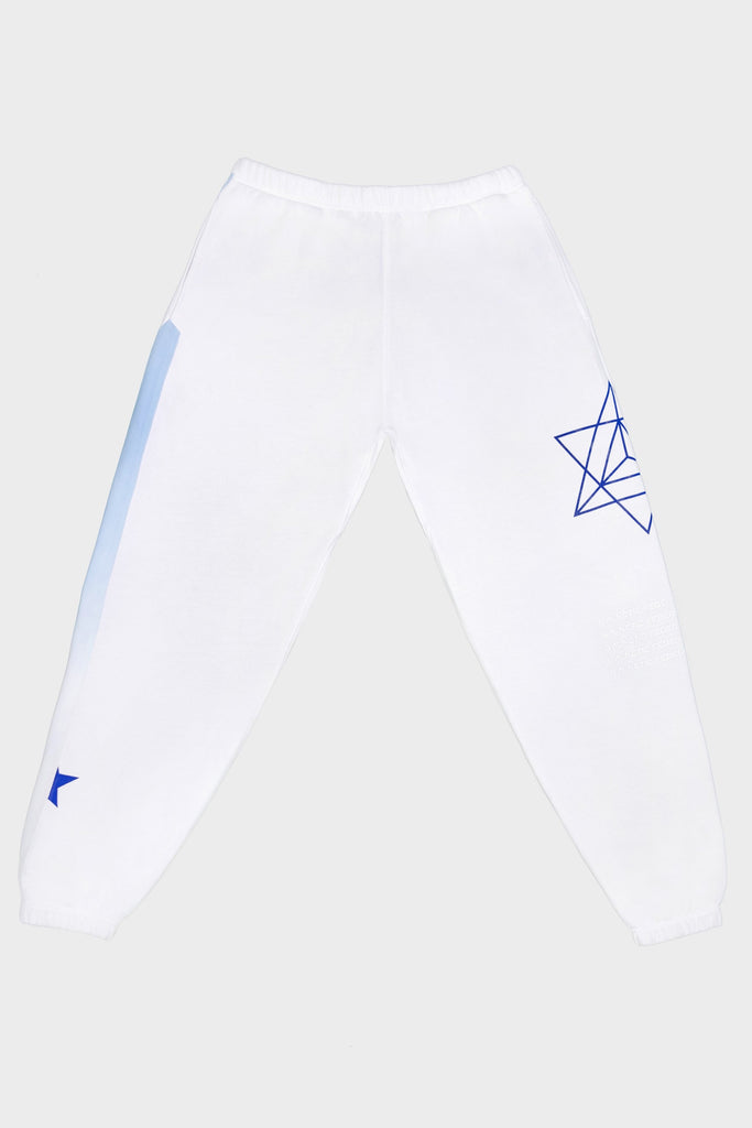 A HYPERGALACTIC PANTS IN LITE BEAM with a blue star on them. (Brand Name: GFLApparel)