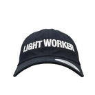 A black baseball cap with white embroidered text reading "LIGHT WORKER" on the front, this must-have staple piece is perfect for any casual outfit. Introducing the Light Worker Baseball Cap from GFLApparel.